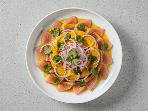 Tiradito de Atún (Tiradito van tonijn op Peruaanse wijze met aji amarillo en limoen)