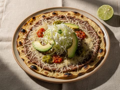 Tlayuda Oaxaqueña (křupavá oaxacká tortilla s fazolemi a sýrem) Tlayuda Oaxaqueña (křupavá oaxacká tortilla s fazolemi a sýrem)