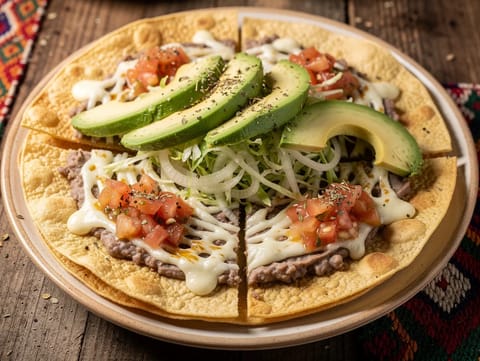 Tlayudas Oaxaqueñas (store sprødstegte tortillas med bønner, kål og queso Oaxaca) Tlayudas Oaxaqueñas (store sprødstegte tortillas med bønner, kål og queso Oaxaca)