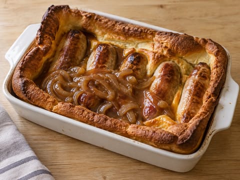 Toad in the Hole med løksaus Toad in the Hole med løksaus