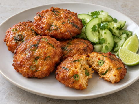 Tod Mun Pla (polpette di pesce thailandesi con pasta di curry rosso) Tod Mun Pla (polpette di pesce thailandesi con pasta di curry rosso)
