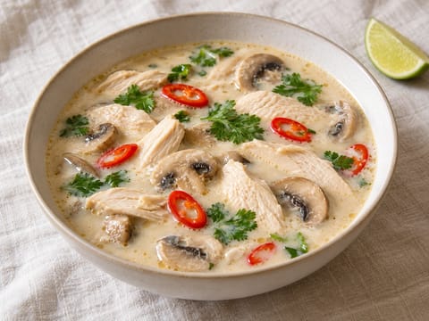 Tom Kha Gai (Thaise kokossoep met galanga en kip) Tom Kha Gai (Thaise kokossoep met galanga en kip)