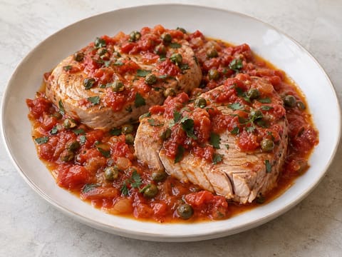 Tonno alla Siciliana (tunabiffer med tomater og kapers)