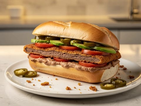 Torta de Milanesa de Res (sandwich med paneret oksekød)