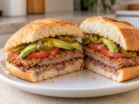 Torta de Milanesa de Res (sandwich au bœuf pané) Torta de Milanesa de Res (sandwich au bœuf pané)