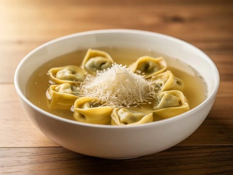 Tortellini in Brodo (tortellini dans un bouillon clair de poulet et bœuf)
