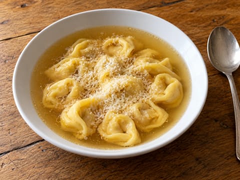 Tortellini in Brodo (tortellini v čirém kuřecím a hovězím vývaru) Tortellini in Brodo (tortellini v čirém kuřecím a hovězím vývaru)
