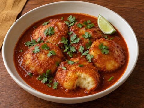 Tortitas de Papa (tortitas de patata en salsa de tomate y guajillo)