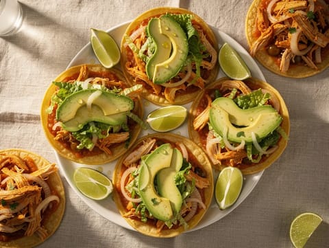 Tostadas de Tinga con Aguacate (csirkés tinga tostada) Tostadas de Tinga con Aguacate (csirkés tinga tostada)