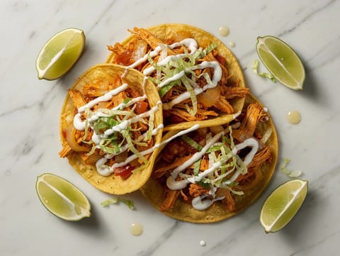Tostadas de Tinga con Crema (tostadas med chicken tinga) Tostadas de Tinga con Crema (tostadas med chicken tinga)