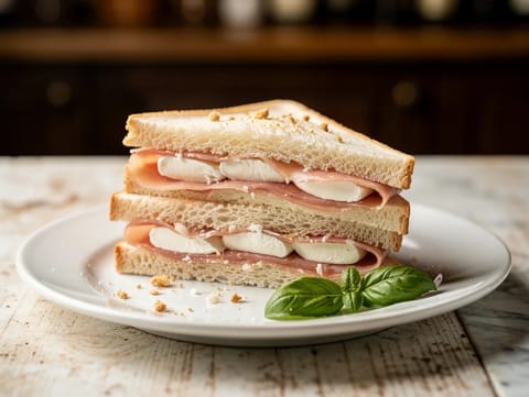 Tramezzino com presunto e mozzarella Tramezzino com presunto e mozzarella
