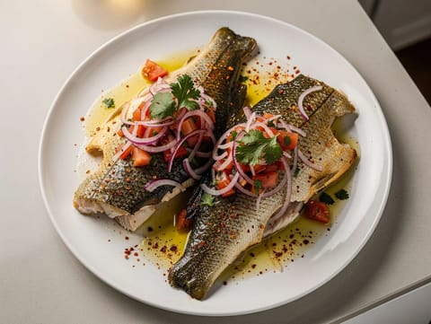 Trucha a la Plancha (trota alla piastra con salsa criolla) Trucha a la Plancha (trota alla piastra con salsa criolla)