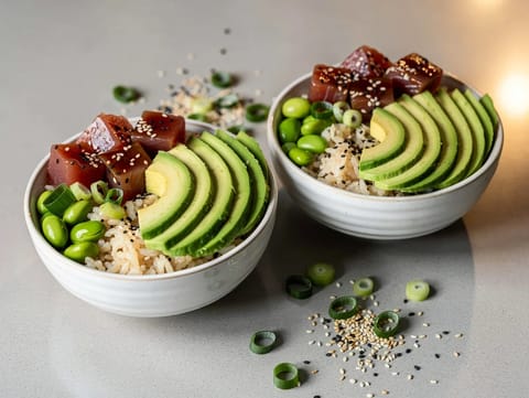 Tonhalas-avokádós poke bowl