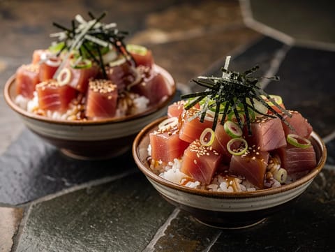 Tonhalas-szezámos poke bowl