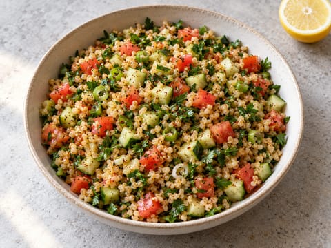 Bol turcesc cu bulgur, roșii, castravete și pătrunjel Bol turcesc cu bulgur, roșii, castravete și pătrunjel