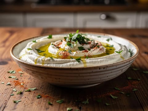 Tyrkisk auberginedipp med yoghurt, hvitløk og sitron Tyrkisk auberginedipp med yoghurt, hvitløk og sitron