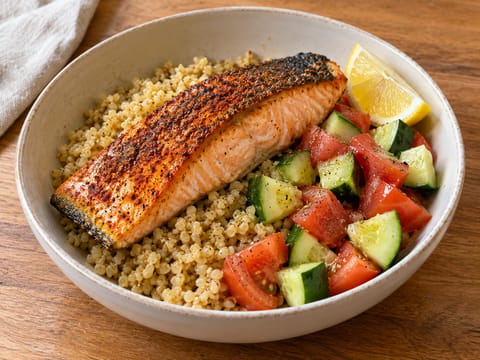 Tyrkisk krydret laksebowle med bulgur og citron Tyrkisk krydret laksebowle med bulgur og citron