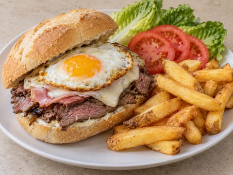 Uruguayan Chivito Plate (bandeja de sándwich de bistec) Uruguayan Chivito Plate (bandeja de sándwich de bistec)