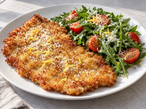 Cotoletta alla milanese con rucola e pomodoro Cotoletta alla milanese con rucola e pomodoro