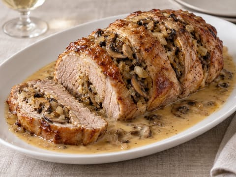 Veau Orloff (vitela assada com recheio de cogumelos e cebola) Veau Orloff (vitela assada com recheio de cogumelos e cebola)
