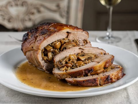 Veau Orloff (gebratener Kalbsbraten mit Pilz-Zwiebel-Füllung) Veau Orloff (gebratener Kalbsbraten mit Pilz-Zwiebel-Füllung)