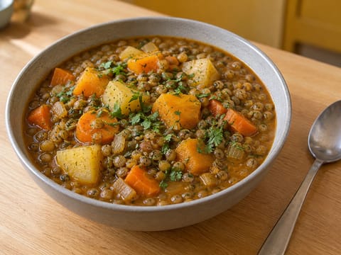 Vegan Cazuela de Lentejas (guisado chileno de lentilhas)