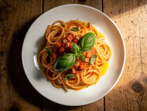 Vegan Pasta al Pomodoro Fresco (taze domatesli makarna) Vegan Pasta al Pomodoro Fresco (taze domatesli makarna)