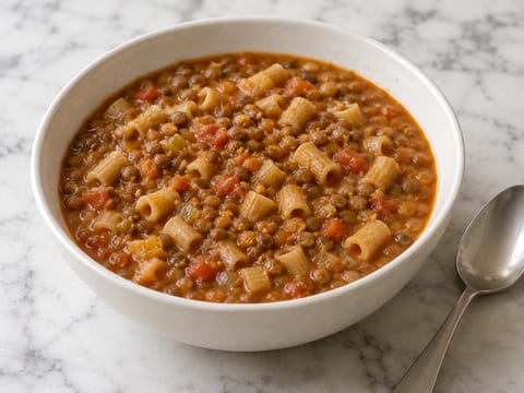 Vegan Pasta e Lenticchie (italský těstovinovo-čočkový guláš) Vegan Pasta e Lenticchie (italský těstovinovo-čočkový guláš)