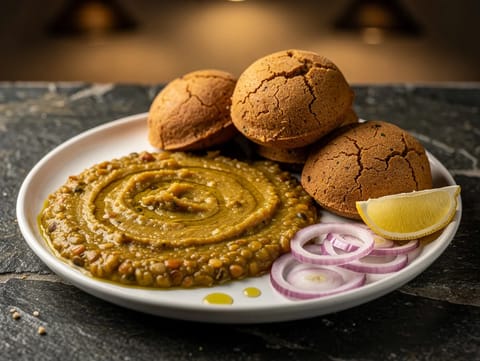 Rajasthani Dal Baati (dal vegano de lentilhas com bolinhos integrais assados) Rajasthani Dal Baati (dal vegano de lentilhas com bolinhos integrais assados)