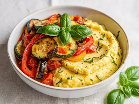 Vegansk ratatouille med örtpolenta Vegansk ratatouille med örtpolenta