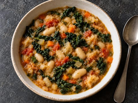 Vegansk ribollita med cavolo nero (toscansk bønne- og brødsuppe) Vegansk ribollita med cavolo nero (toscansk bønne- og brødsuppe)