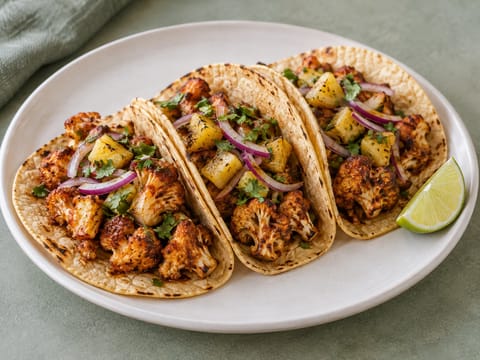 Vegan Tacos de Coliflor al Pastor (Ananaslı karnabahar tacoları) Vegan Tacos de Coliflor al Pastor (Ananaslı karnabahar tacoları)