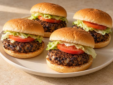 Vegetáriánus fekete babos hamburgerek Vegetáriánus fekete babos hamburgerek