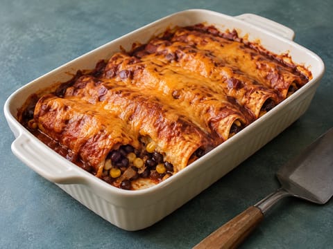 Kasvismustapapu-enchiladat