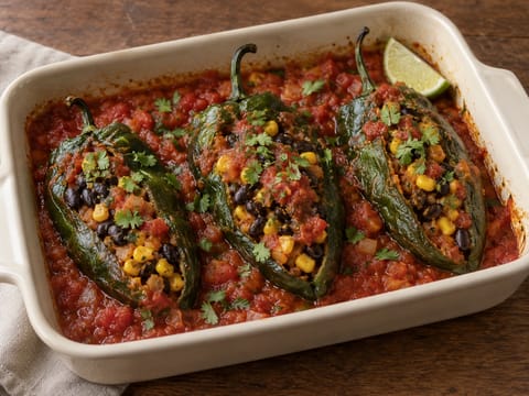 Chiles Rellenos (poblanochili fylt med svarte bønner og mais) Chiles Rellenos (poblanochili fylt med svarte bønner og mais)