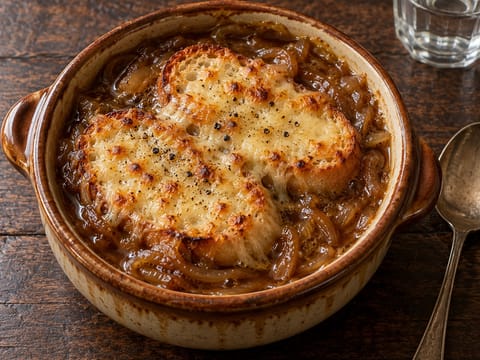Vegetarische Franse uiensoep gratin Vegetarische Franse uiensoep gratin
