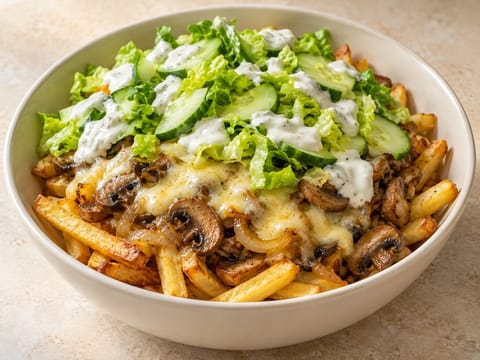Kapsalon bowl vegetariano (patatas fritas en capas con champiñones y Gouda) Kapsalon bowl vegetariano (patatas fritas en capas con champiñones y Gouda)