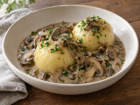 Vegetarische Kartoffelklöße mit Pilzragout Vegetarische Kartoffelklöße mit Pilzragout
