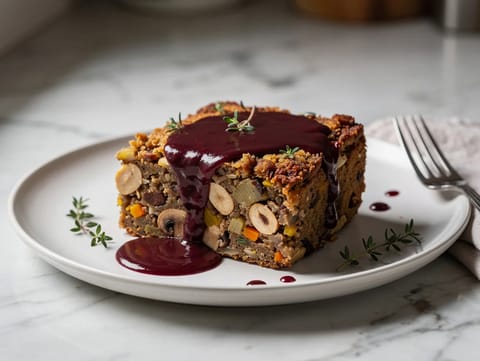 Polpettone vegetariano di frutta secca con salsa al vino rosso Polpettone vegetariano di frutta secca con salsa al vino rosso