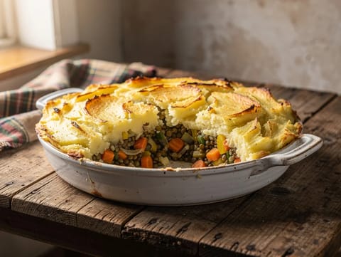 Kasvis shepherd’s pie linsseillä Kasvis shepherd’s pie linsseillä