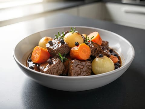 Ragoût de venaison au genièvre et légumes racines