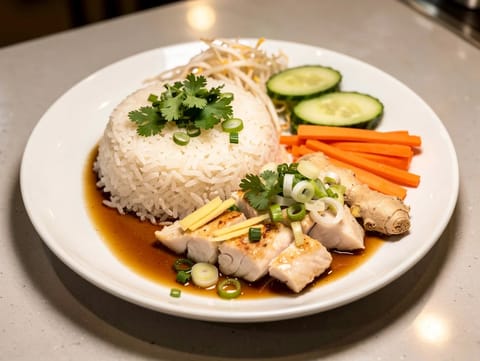 Taça vietnamita de peixe com gengibre e arroz jasmim