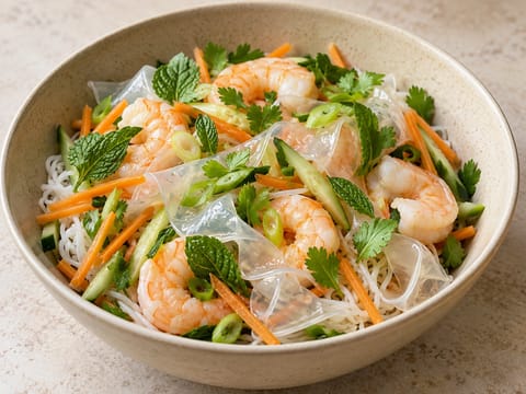 Bol vietnamita de rollitos de papel de arroz con gambas Bol vietnamita de rollitos de papel de arroz con gambas