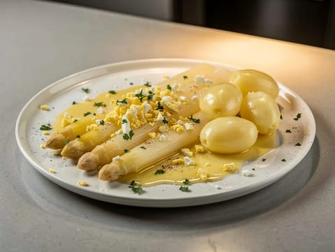 Vlaamse Asperges (tereyağı ve yumurtalı Flaman beyaz kuşkonmazı)