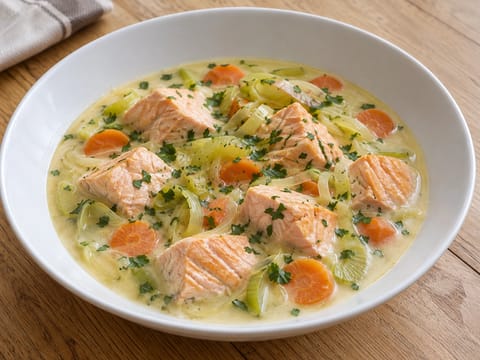 Modern Salmon Waterzooi (Belçika usulü kremalı somon yahnisi) Modern Salmon Waterzooi (Belçika usulü kremalı somon yahnisi)