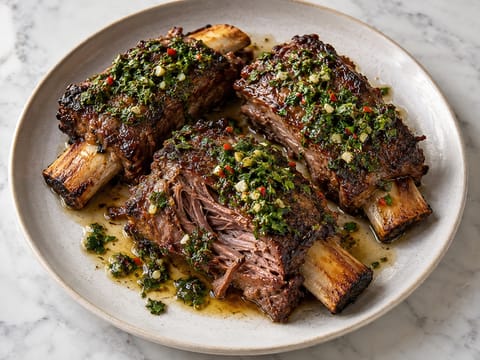 Im Ofen geröstete Rinder-Short Ribs mit Chimichurri (Asado) Im Ofen geröstete Rinder-Short Ribs mit Chimichurri (Asado)