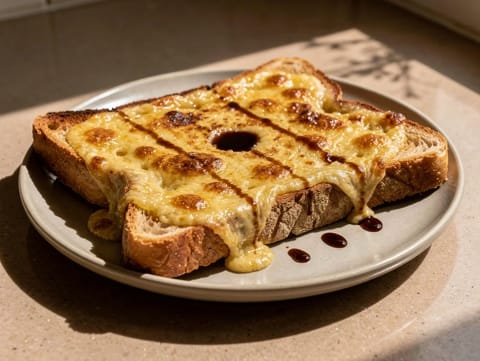 Welsh rarebit på surdegsbröd Welsh rarebit på surdegsbröd