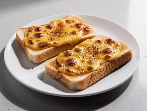 Welsh Rarebit (cheddar y cerveza sobre tostada) Welsh Rarebit (cheddar y cerveza sobre tostada)