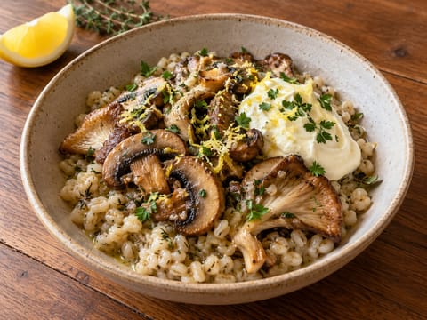 Nordische Bowl mit Wildpilzen und Perlgraupen Nordische Bowl mit Wildpilzen und Perlgraupen