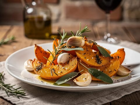 Zucca al Forno con Aglio e Erbe (ovnsbakt gresskar med hvitløk og urter) Zucca al Forno con Aglio e Erbe (ovnsbakt gresskar med hvitløk og urter)